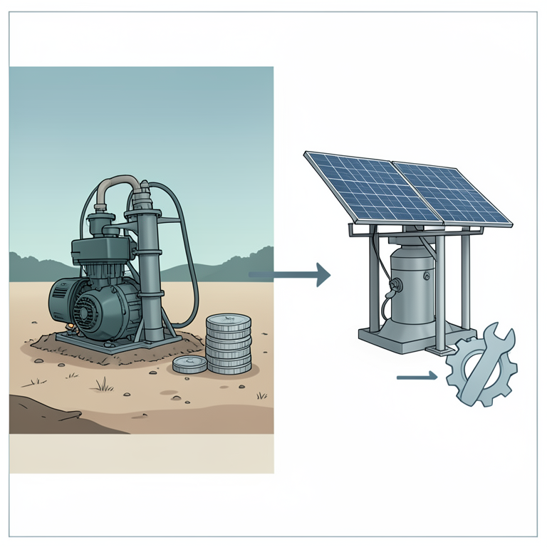 AI-generated conceptual illustration (shallow tube-wells in agricultural fields). It explains the idea and does not show study data.