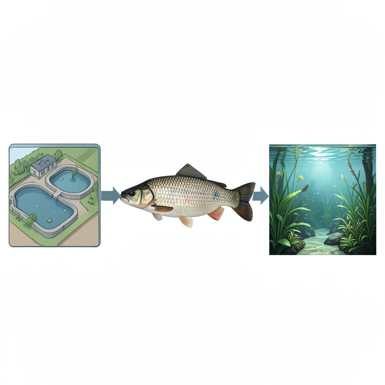 AI-generated conceptual illustration (aquaculture fish ponds and digital monitoring equipment). It explains the idea and does not show study data.