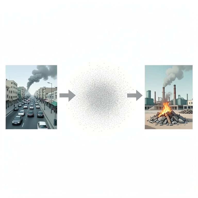 AI-generated conceptual illustration (Cairo urban environment with vehicles, factories, and open fires). It explains the idea and does not show study data.