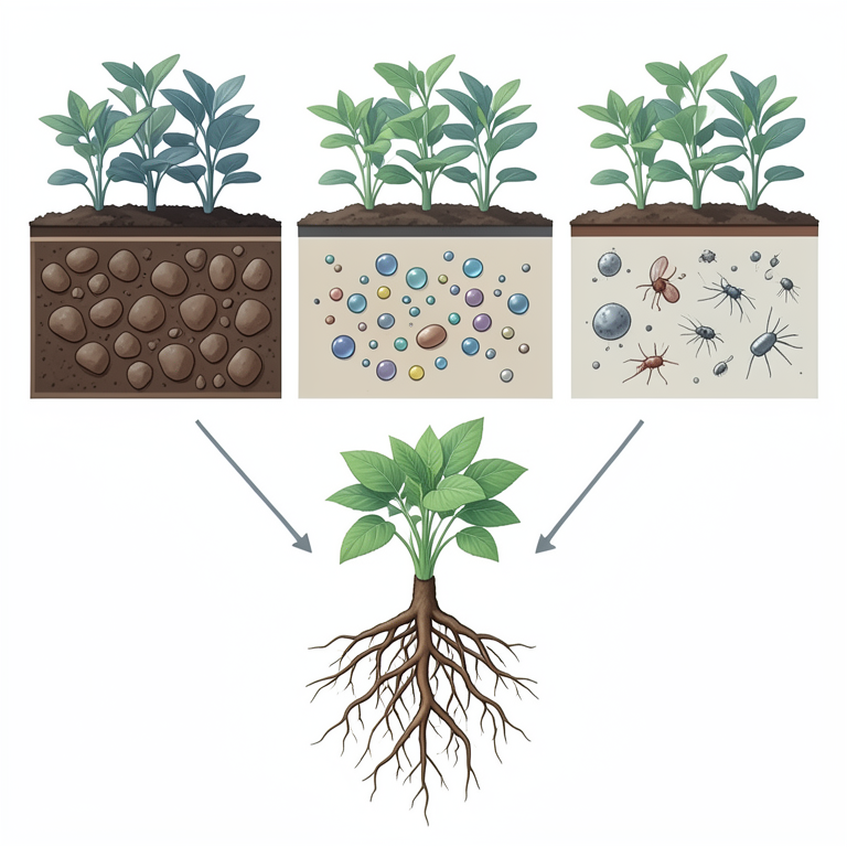 AI-generated conceptual illustration (Horticultural vegetable plants in soil). It explains the idea and does not show study data.