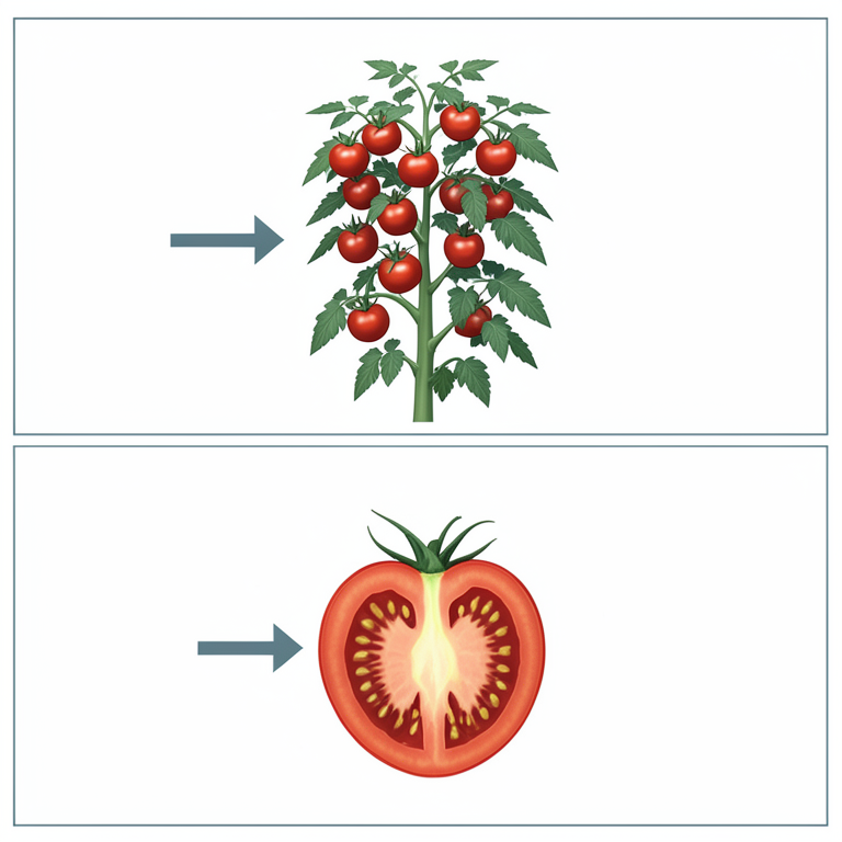 AI-generated conceptual illustration (tomato plants (Solanum lycopersicum L.)). It explains the idea and does not show study data.