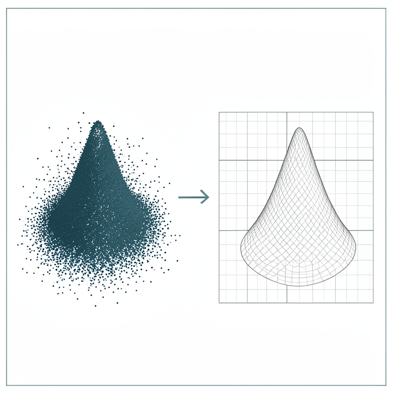 AI-generated conceptual illustration (A 3D mathematical surface plot of a bivariate function with a sharp, local peak). It explains the idea and does not show study data.
