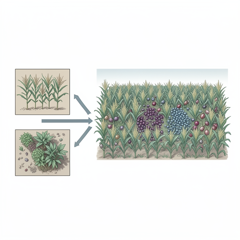 AI-generated conceptual illustration (African farmland with maize and legume crops). It explains the idea and does not show study data.