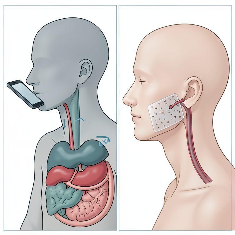 AI-generated conceptual illustration (Human oral cavity and digestive system). It explains the idea and does not show study data.