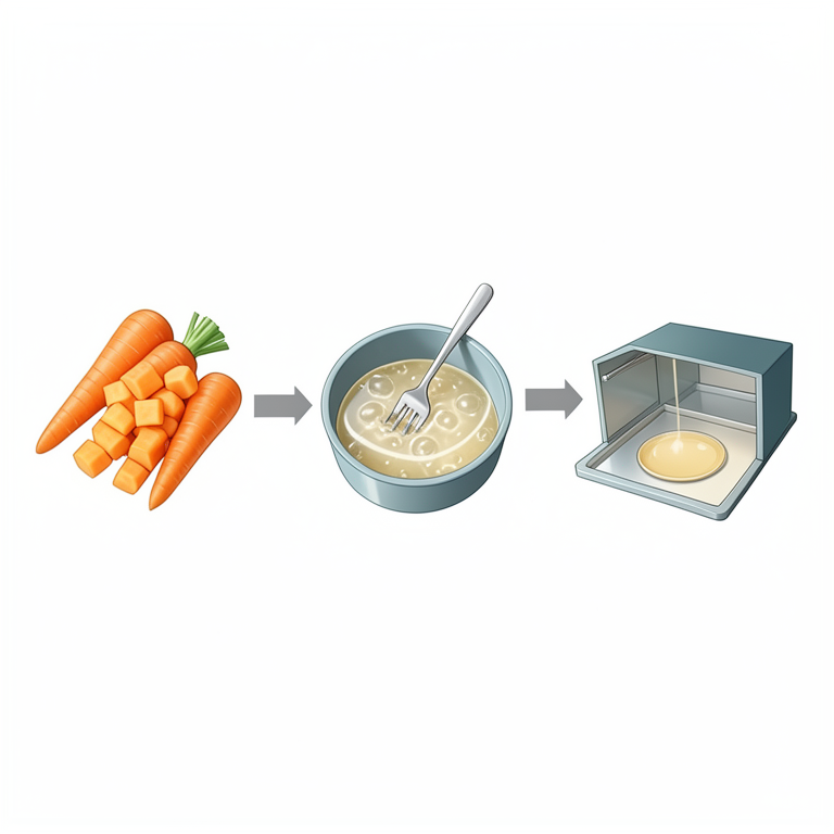 AI-generated conceptual illustration (carrot candy production process). It explains the idea and does not show study data.