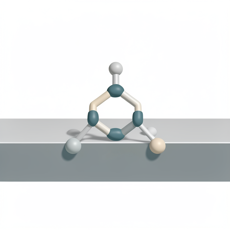 AI-generated conceptual illustration (a thiazole derivative molecule on a mild steel surface). It explains the idea and does not show study data.
