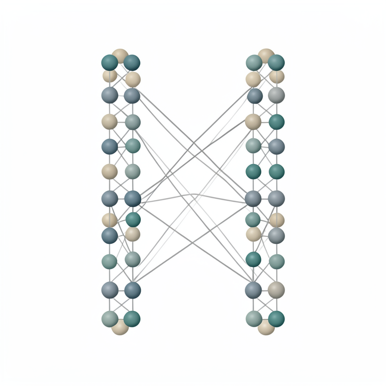 AI-generated conceptual illustration (A bipartite graph network of nodes and edges). It explains the idea and does not show study data.