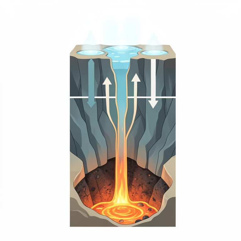 AI-generated conceptual illustration (A cross-section of the Taupo Volcanic Zone geothermal system). It explains the idea and does not show study data.