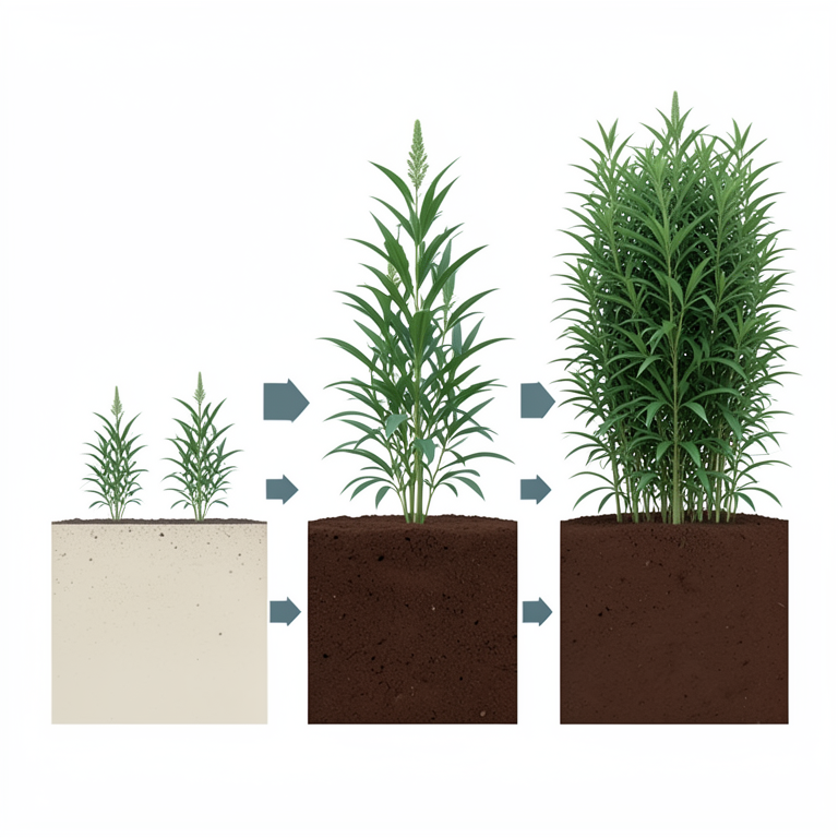 AI-generated conceptual illustration (fodder sorghum plants in soil strips). It explains the idea and does not show study data.