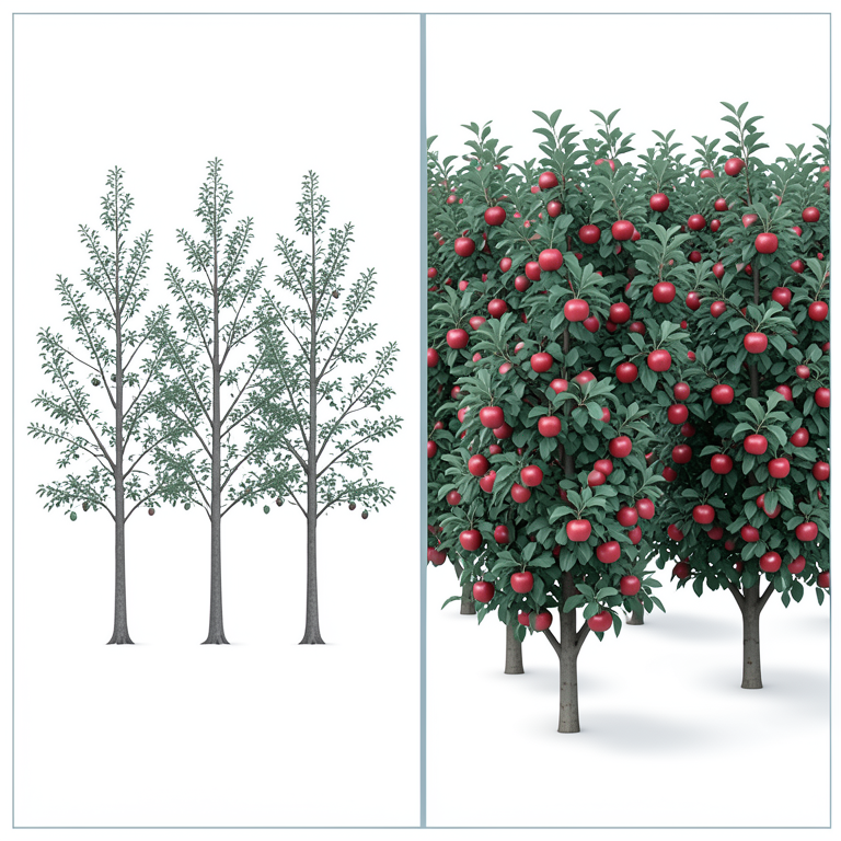 AI-generated conceptual illustration (apple trees). It explains the idea and does not show study data.
