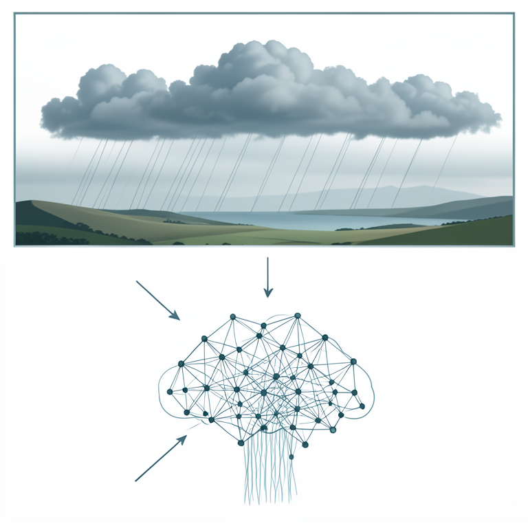 AI-generated conceptual illustration (Coastal Andhra landscape with rainfall). It explains the idea and does not show study data.