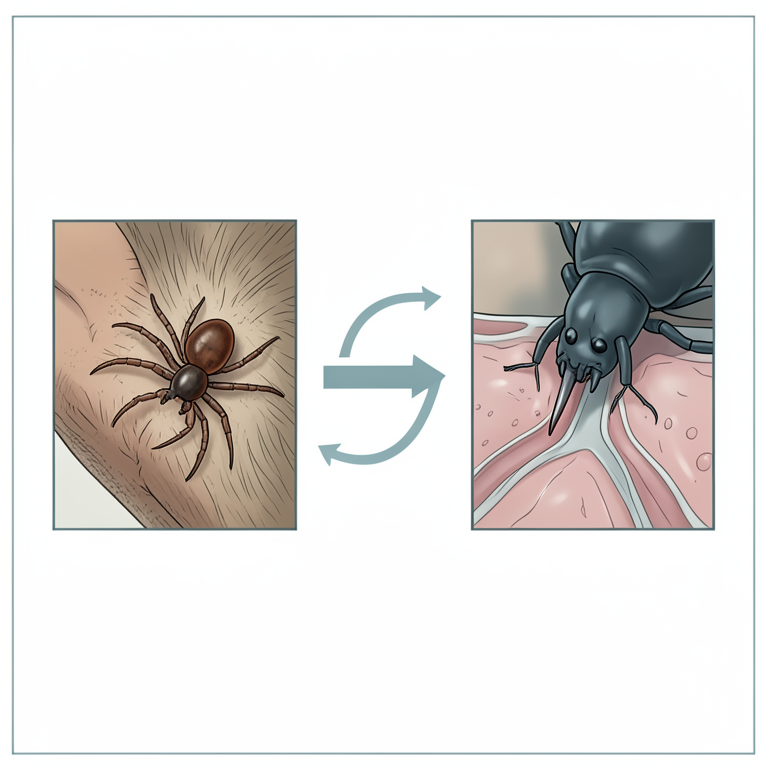 AI-generated conceptual illustration (Rhipicephalus sanguineus ticks and a domestic dog). It explains the idea and does not show study data.