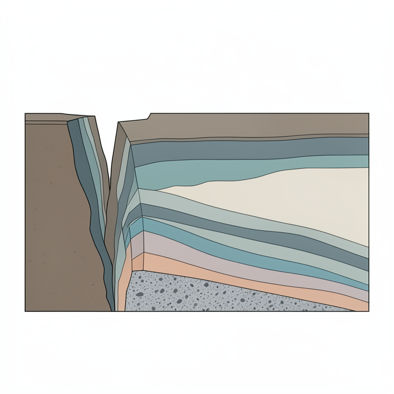AI-generated conceptual illustration (A geological cross-section of an asymmetric half-graben rift basin in the East African Rift). It explains the idea and does not show study data.