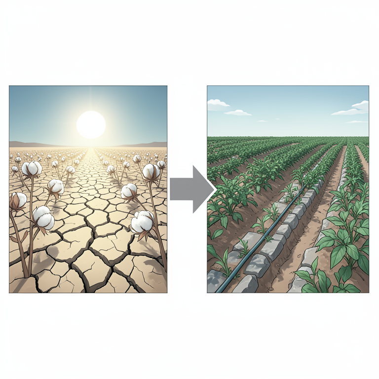 AI-generated conceptual illustration (Cotton and sorghum crops in the semi-arid landscape of Dhule district, Maharashtra). It explains the idea and does not show study data.