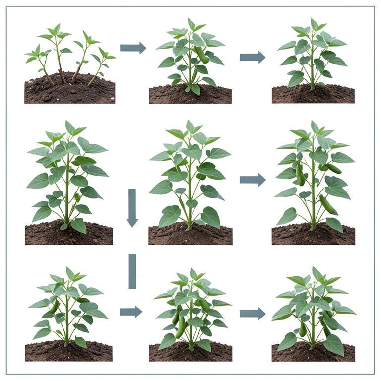 AI-generated conceptual illustration (cowpea plants (Vigna sinensis Cv. Pusa Phalguni)). It explains the idea and does not show study data.
