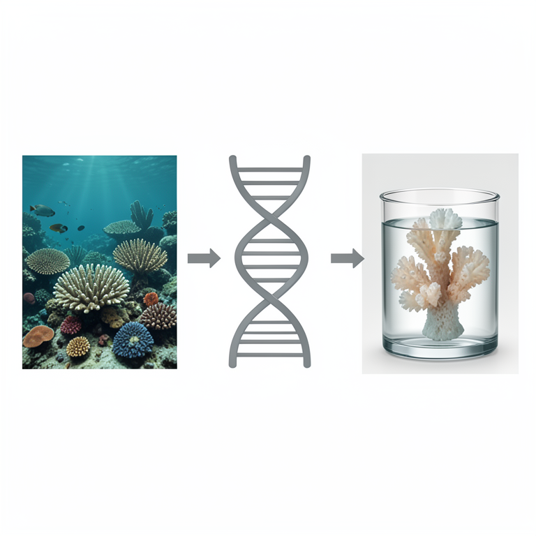 AI-generated conceptual illustration (Acropora digitifera corals). It explains the idea and does not show study data.