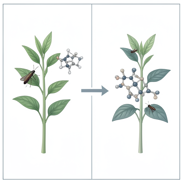 AI-generated conceptual illustration (Greengram plants and leafhoppers (Empoasca kerri pruthi)). It explains the idea and does not show study data.