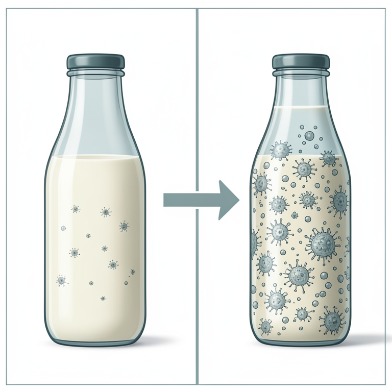 AI-generated conceptual illustration (pasteurized cow milk in glass bottles). It explains the idea and does not show study data.