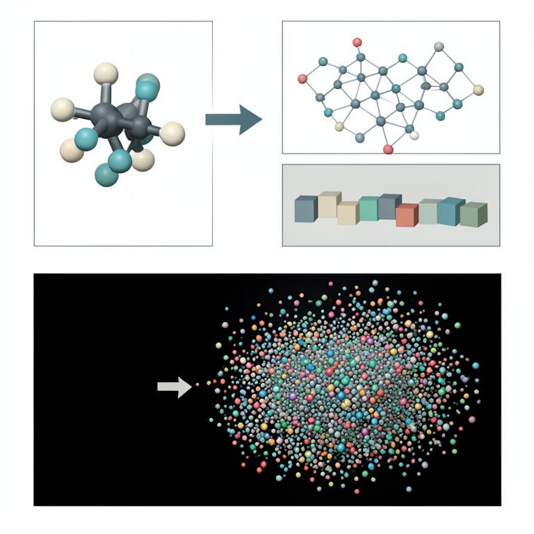 AI-generated conceptual illustration (Small organic molecules and their digital representations). It explains the idea and does not show study data.