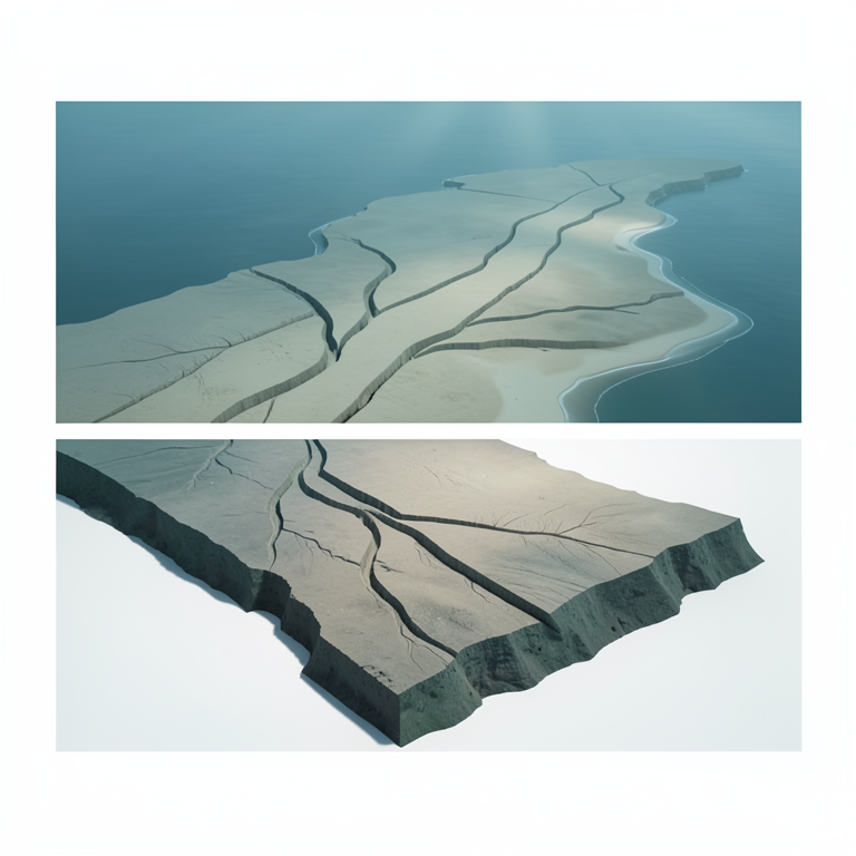 AI-generated conceptual illustration (Sunda continental shelf seabed). It explains the idea and does not show study data.