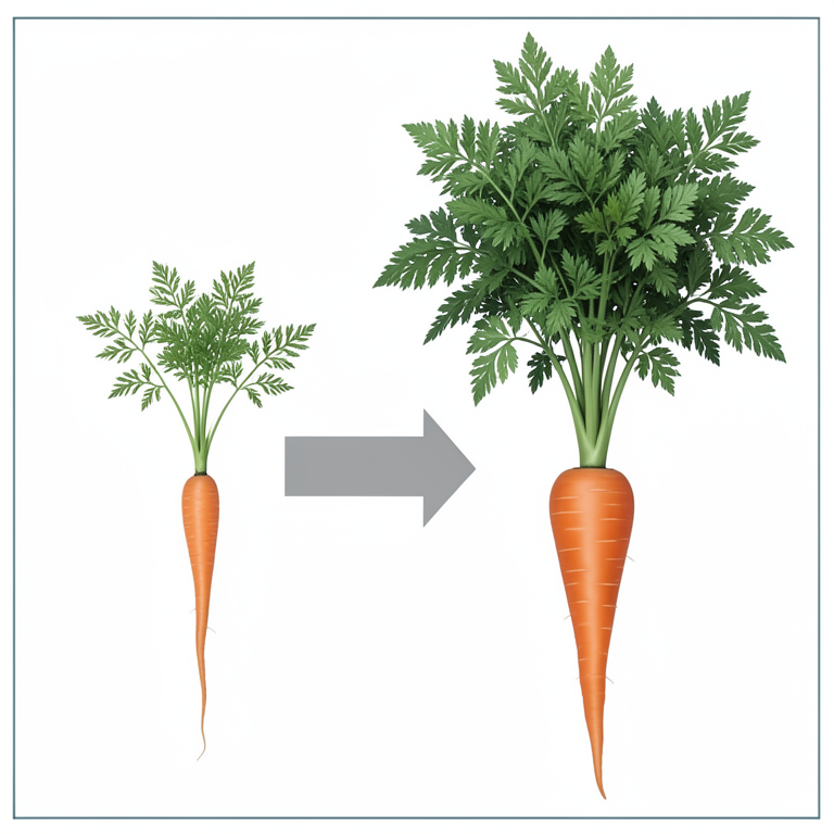 AI-generated conceptual illustration (carrot plants (Daucus carota L.)). It explains the idea and does not show study data.