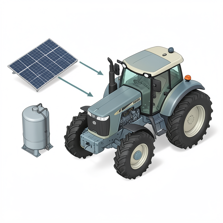 AI-generated conceptual illustration (modern agricultural tractor). It explains the idea and does not show study data.