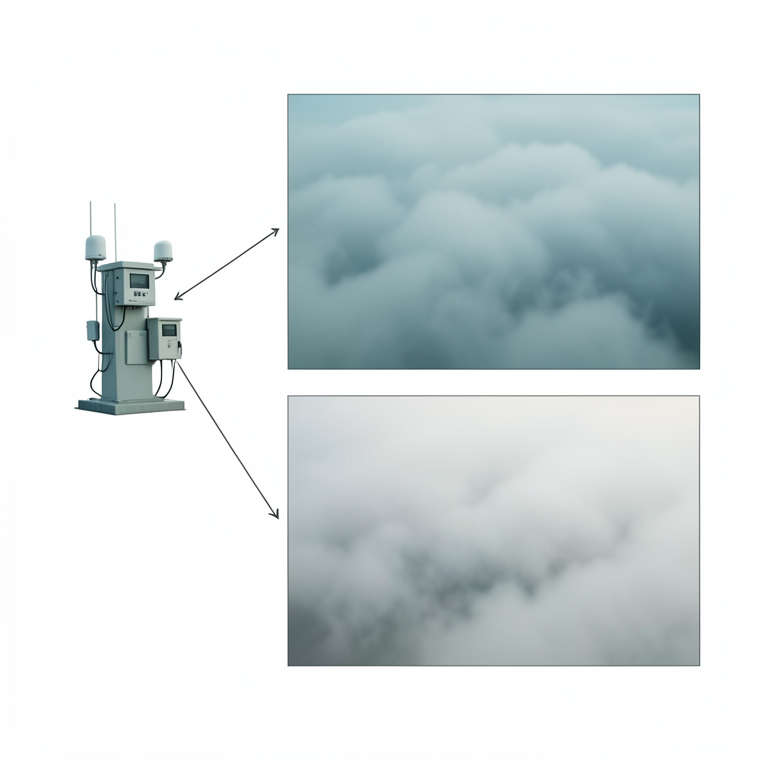 AI-generated conceptual illustration (Atmospheric fog and weather sensors). It explains the idea and does not show study data.
