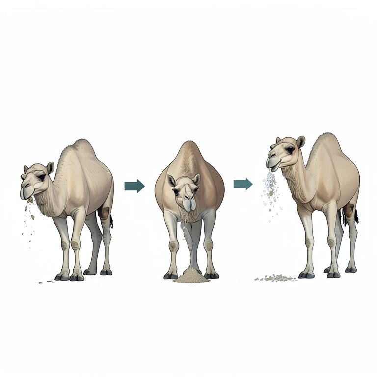 AI-generated conceptual illustration (Dromedary camels). It explains the idea and does not show study data.