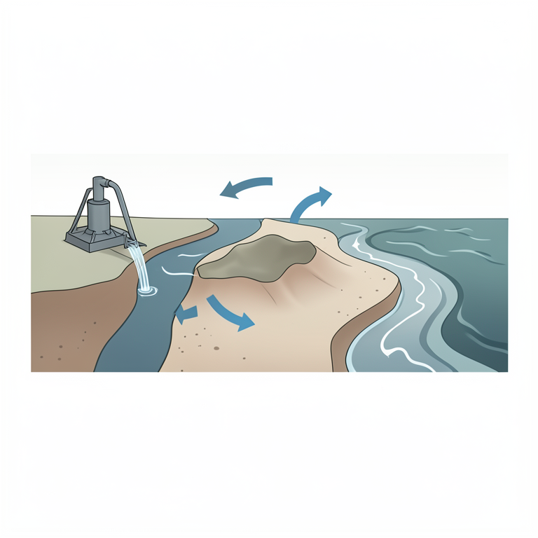 AI-generated conceptual illustration (Coastal aquifer in the Po Delta). It explains the idea and does not show study data.