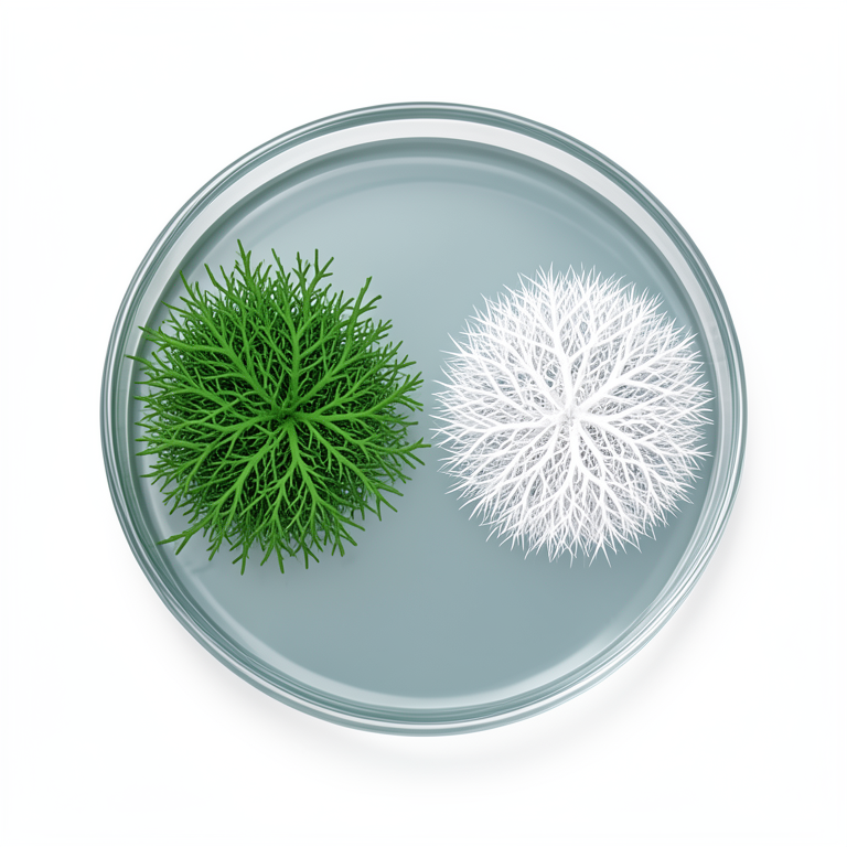 AI-generated conceptual illustration (Trichoderma harzianum and phytopathogenic fungi in a Petri dish). It explains the idea and does not show study data.