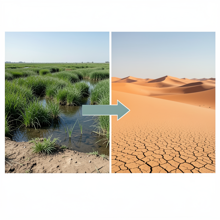 AI-generated conceptual illustration (Southern Iraqi landscape featuring marshes and sand dunes). It explains the idea and does not show study data.