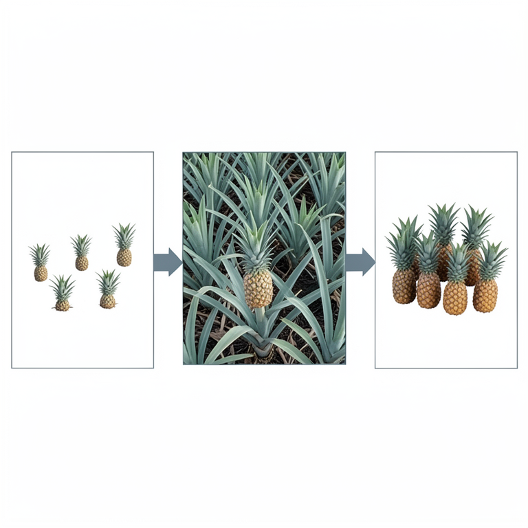 AI-generated conceptual illustration (pineapple plants in a field). It explains the idea and does not show study data.