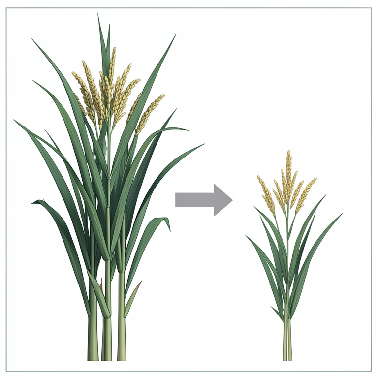 AI-generated conceptual illustration (rice plants (Oryza sativa)). It explains the idea and does not show study data.
