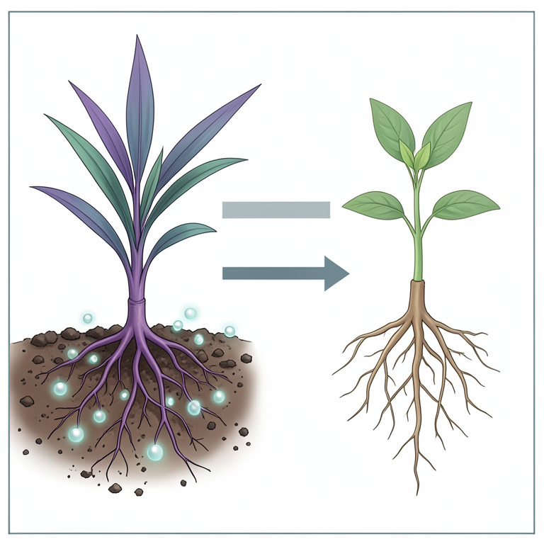 AI-generated conceptual illustration (Purple nutsedge (Cyperus rotundus) and Bt cotton seedlings). It explains the idea and does not show study data.