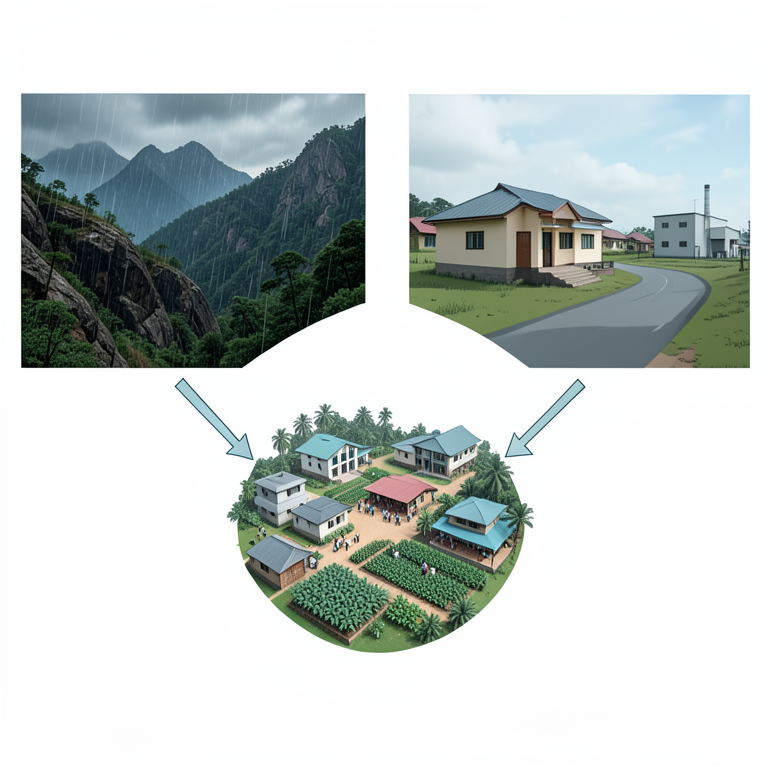 AI-generated conceptual illustration (The landscape of Nashik District, India, featuring tribal settlements, hilly terrain, and rural infrastructure). It explains the idea and does not show study data.