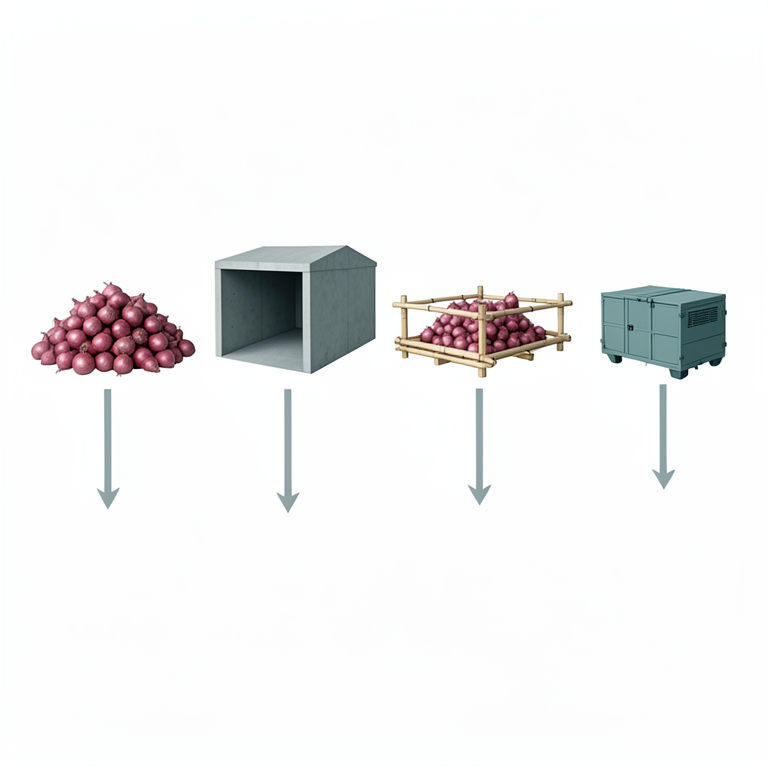 AI-generated conceptual illustration (red onions in various storage structures). It explains the idea and does not show study data.