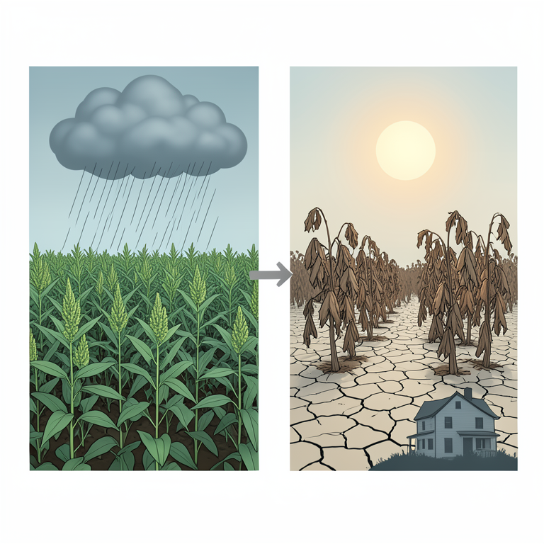 AI-generated conceptual illustration (Sorghum and soybean crops in the Latur District landscape). It explains the idea and does not show study data.