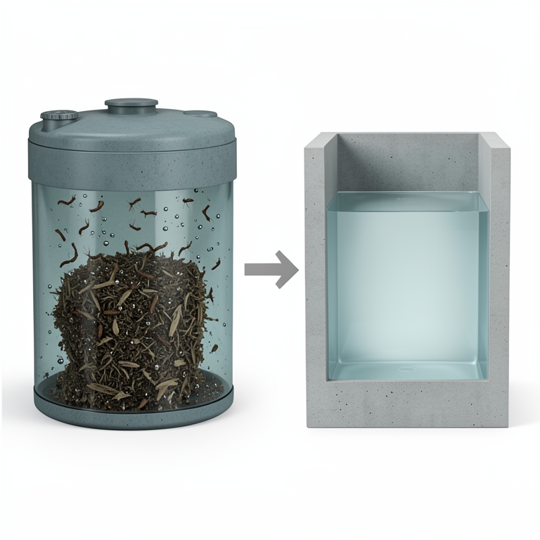 AI-generated conceptual illustration (Anopheles stephensi mosquito larvae in urban water containers). It explains the idea and does not show study data.