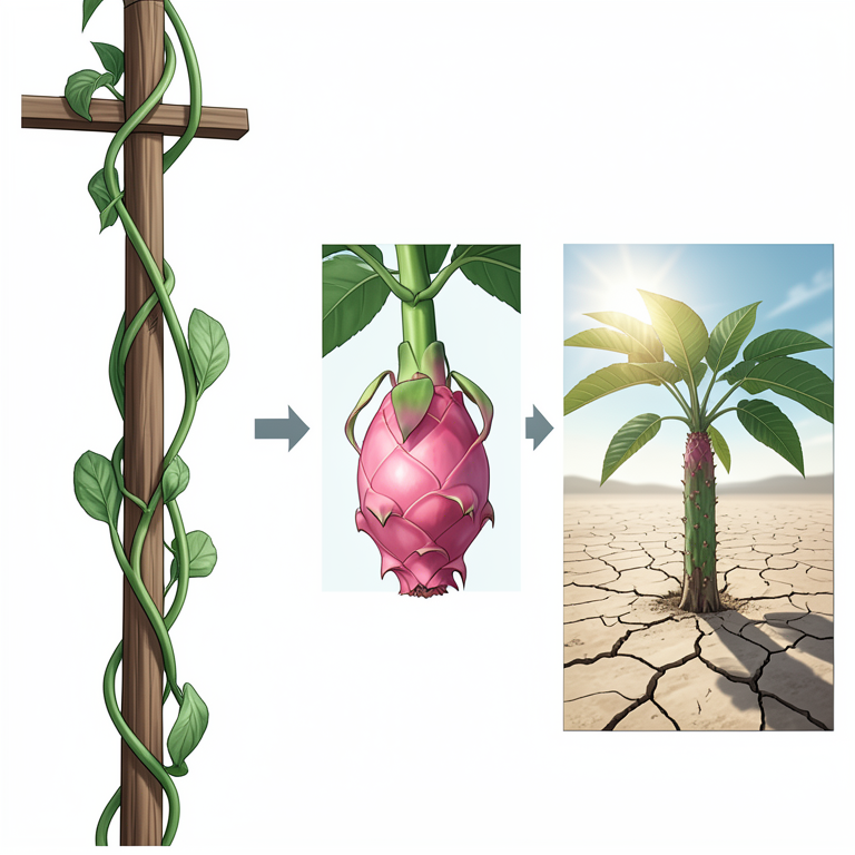 AI-generated conceptual illustration (Hylocereus undatus (Dragon fruit) plant). It explains the idea and does not show study data.
