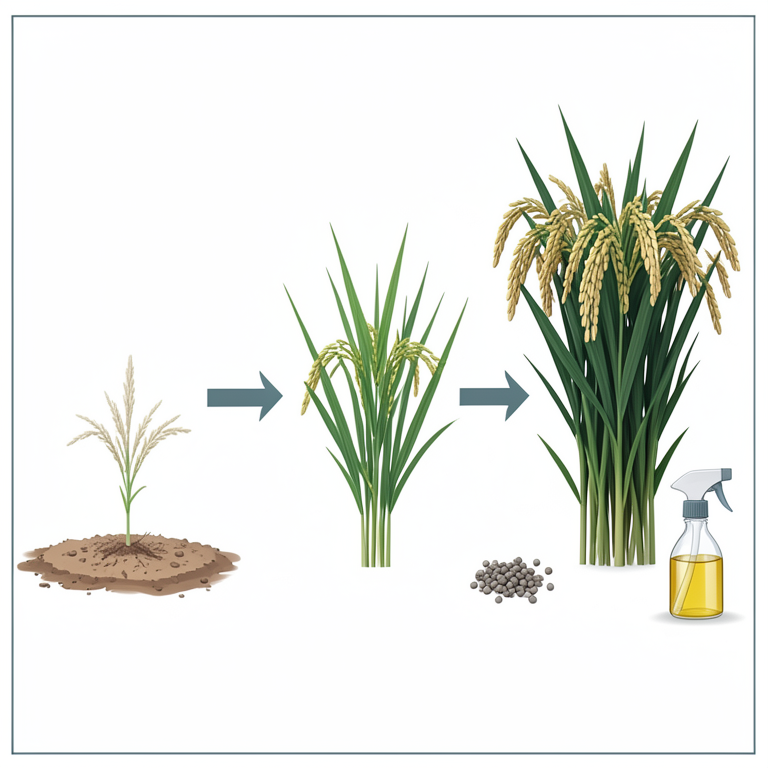 AI-generated conceptual illustration (rice plants (Oryza sativa L.)). It explains the idea and does not show study data.