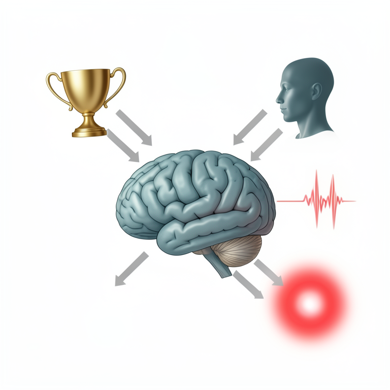 AI-generated conceptual illustration (human brain and psychological cognitive processes). It explains the idea and does not show study data.