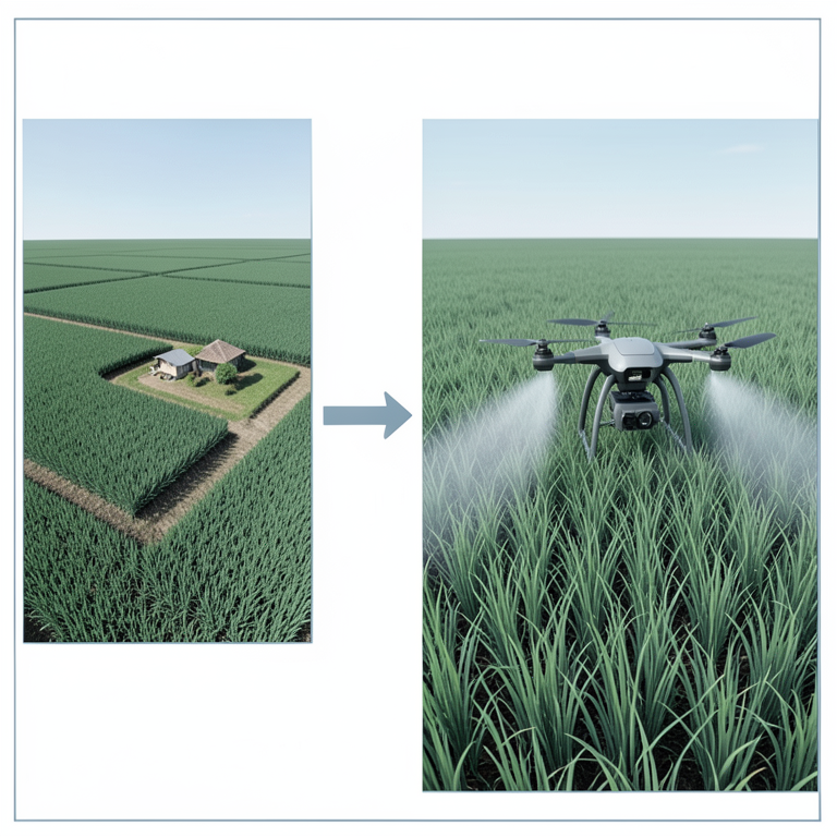 AI-generated conceptual illustration (Agricultural drones and rice fields). It explains the idea and does not show study data.