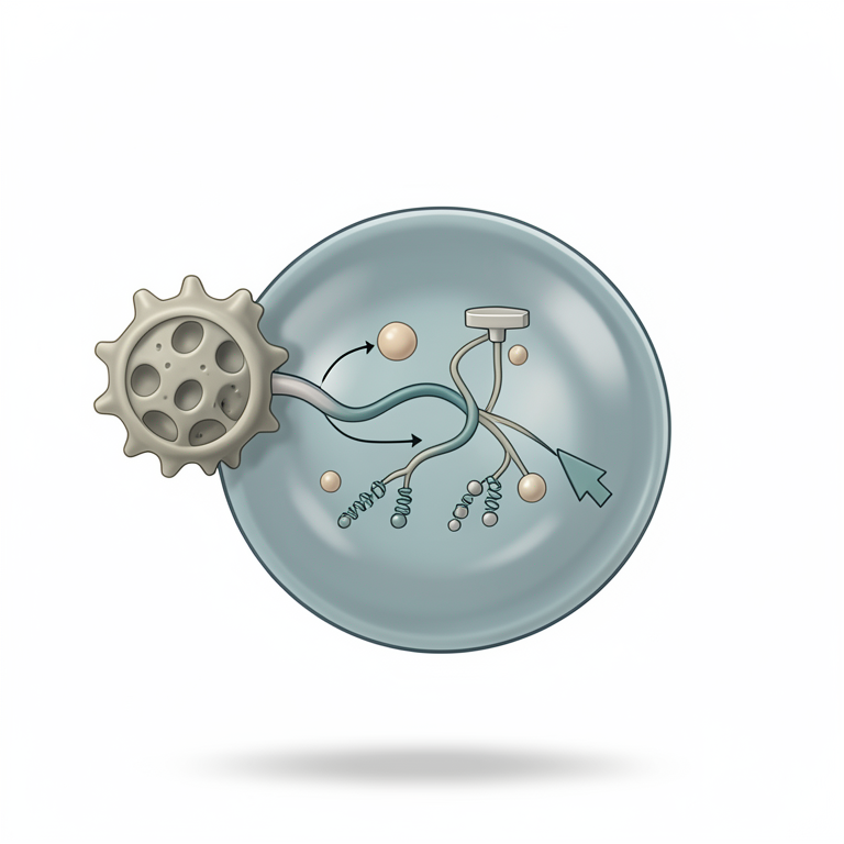 AI-generated conceptual illustration (mouse macrophage cell). It explains the idea and does not show study data.