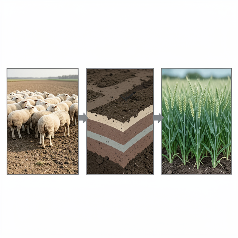 AI-generated conceptual illustration (sheep on fallow soil and subsequent cereal crops). It explains the idea and does not show study data.