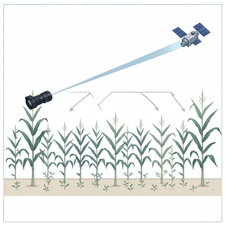 AI-generated conceptual illustration (maize plants in a field row with small weeds). It explains the idea and does not show study data.