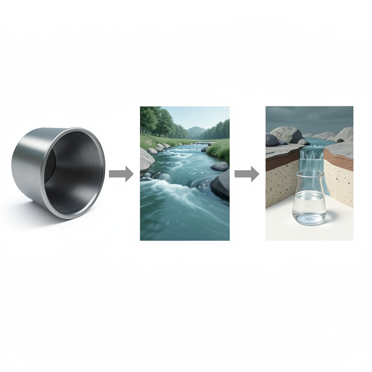AI-generated conceptual illustration (Borehole, river, and underground aquifer water sources). It explains the idea and does not show study data.