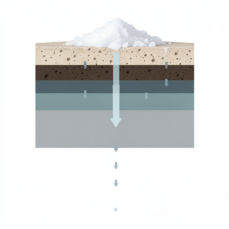 AI-generated conceptual illustration (salt-affected soil profile). It explains the idea and does not show study data.
