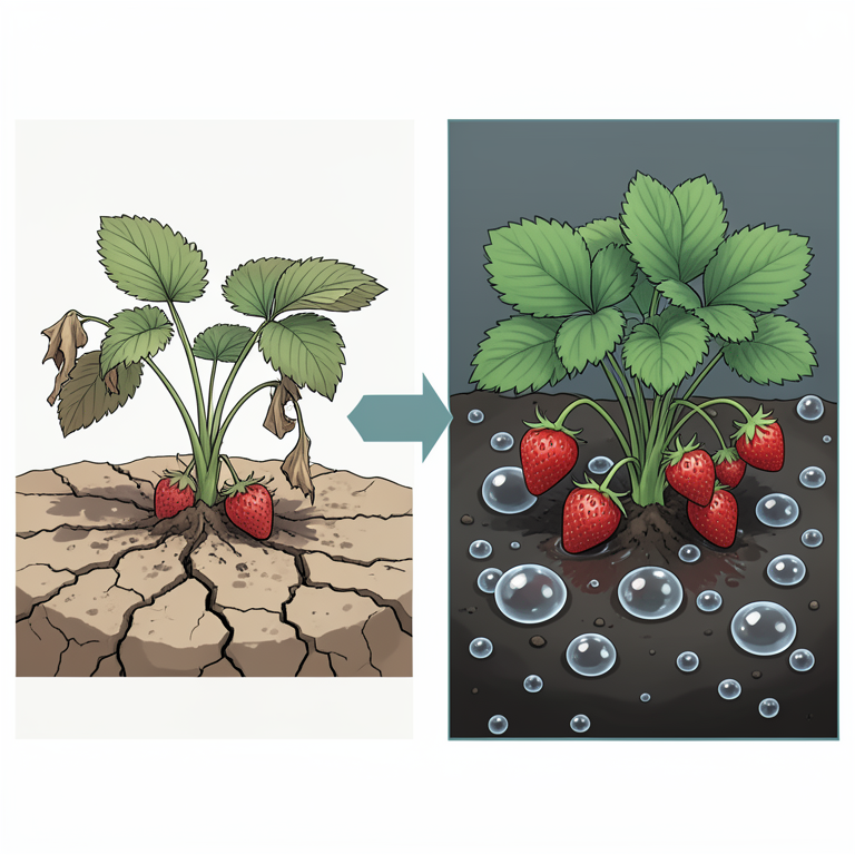 AI-generated conceptual illustration (strawberry plants (Fragaria x ananassa cv. Chandler)). It explains the idea and does not show study data.