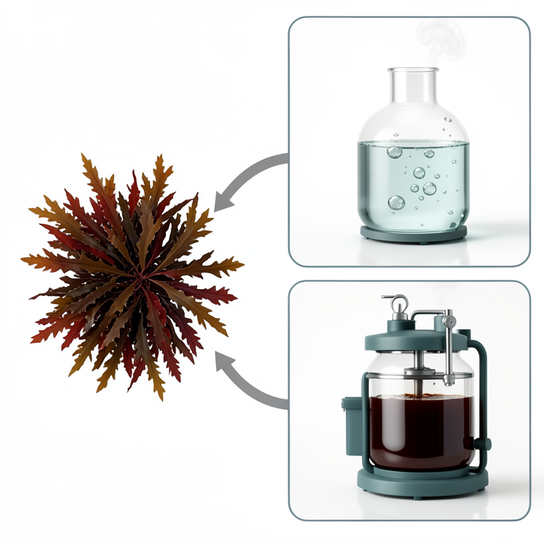 AI-generated conceptual illustration (Brown and red seaweed biomass). It explains the idea and does not show study data.