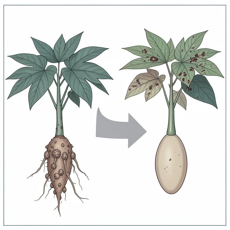 AI-generated conceptual illustration (yam plants (Dioscorea species)). It explains the idea and does not show study data.